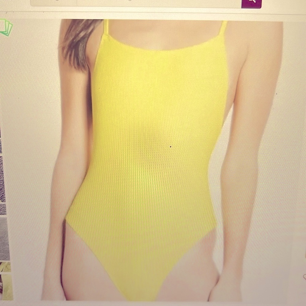 Something navy, new muted, yellow ribbed, one piece swimsuit, great classic